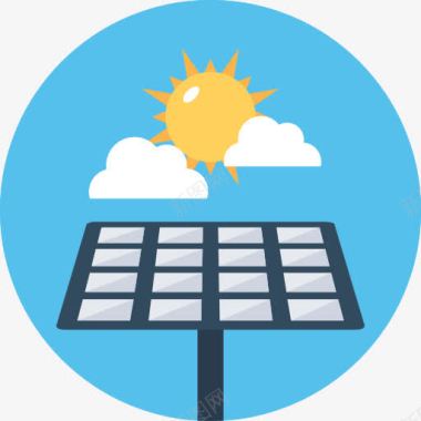 云彩和太阳太阳能电池板图标图标