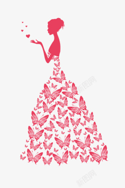 三八节人物装饰插图粉色蝴蝶女孩素材