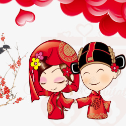 新郎新娘中国风卡通中国风结婚的新郎新娘高清图片