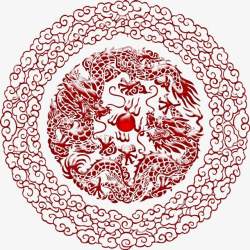 红色圆形祥云龙纹背景中国风素材