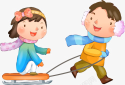 冰车小孩滑雪冰车冬天高清图片