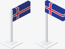蓝色立体冰岛国旗矢量图素材