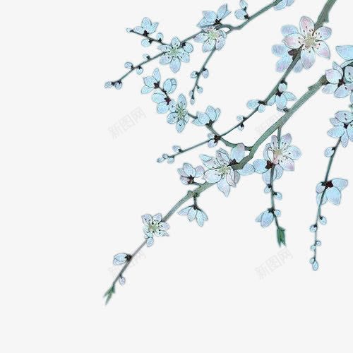 手绘蓝色花朵树枝png免抠素材_88icon https://88icon.com 树枝 花朵 蓝色