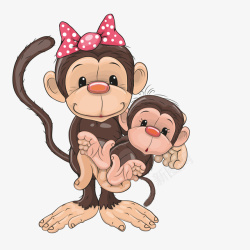 猴子妈妈抱着小猴子卡通幸福的猴子妈妈矢量图高清图片