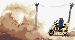 手绘灰尘中的摩托车素材