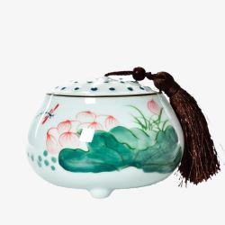 龙泉青瓷手绘陶瓷茶叶罐素材