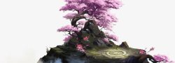 山顶粉色花树玄幻动漫游戏素材