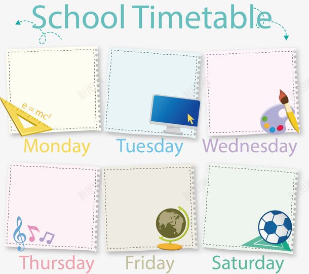 手绘学校星期标签课程表png免抠素材_88icon https://88icon.com 便利纸 便利贴 手绘