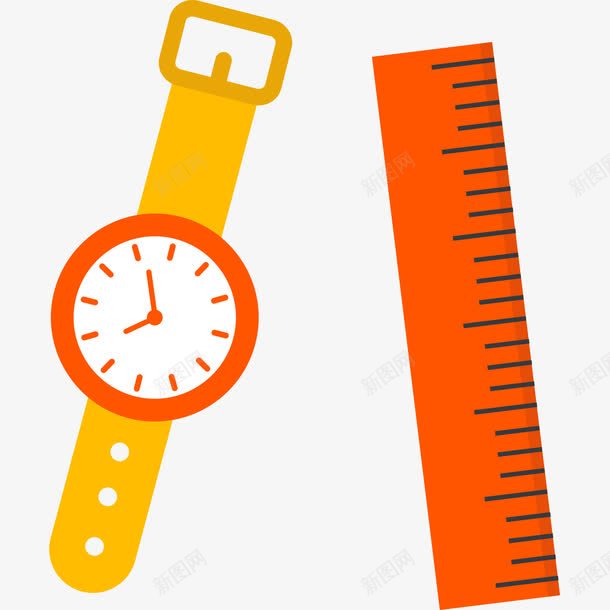尺子和手表png免抠素材_88icon https://88icon.com 刻度 卡通 手绘 手表 手表贴图 指针 橘色的 直尺 直尺图案 黄色的 黑色