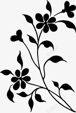 黑白插图装饰插图树枝叶与花朵图标高清图片