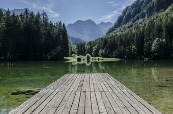 森林清澈湖面倒影背景