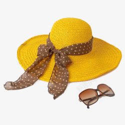 女式帽子礼帽黄色帽子太阳镜高清图片