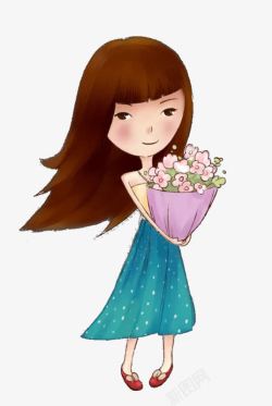 捧着鲜花2017卡通捧着鲜花的女孩高清图片