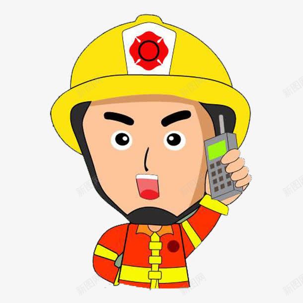 消防员通电话卡通人物png免抠素材_88icon https://88icon.com 卡通消防员救援 工作 拨打电话 消防员 消防帽 火警任务