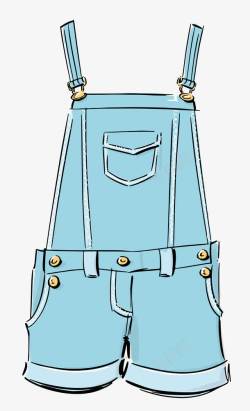 蓝色裤子手绘背带裤高清图片
