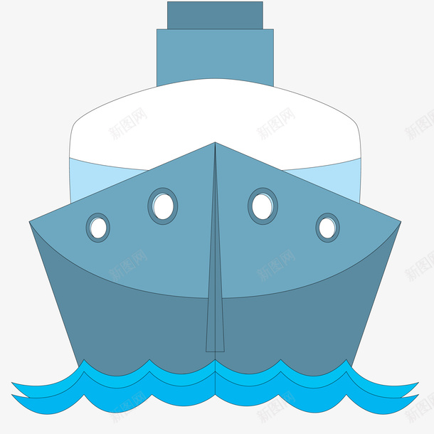 蓝色的轮船正面矢量图ai免抠素材_88icon https://88icon.com 交通工具 扁平化 正面 航海 蓝色 轮船 运输工具 矢量图