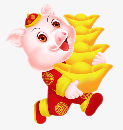 腾云驾雾抱着元宝的猪抱着金元宝的新年福猪卡通图高清图片