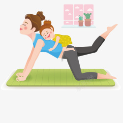 健身时间做瑜伽的母女亲子插画矢量图高清图片