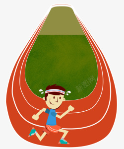 红色的跑道卡通手绘红色跑道上奔跑的男高清图片