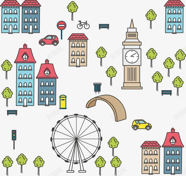 伦敦城市街景png免抠素材_88icon https://88icon.com 伦敦地图 伦敦街景 全景地图 手绘地图 矢量素材