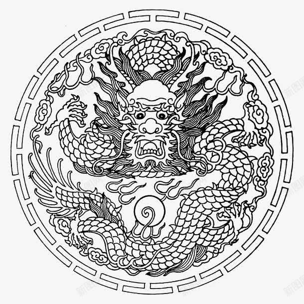 描线龙图腾png免抠素材_88icon https://88icon.com 圆图腾 圆形黑色描线龙图腾 龙形图腾