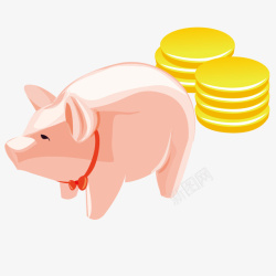 小猪存钱罐和硬币简图素材