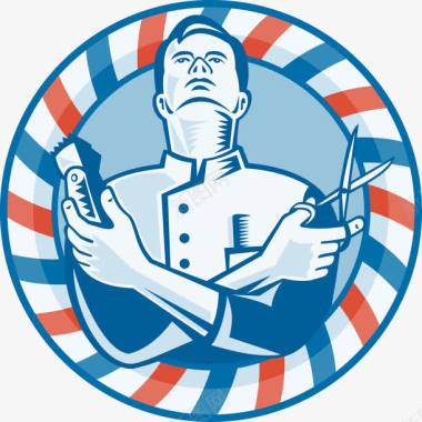 logo蓝色复古理发店标志图标图标