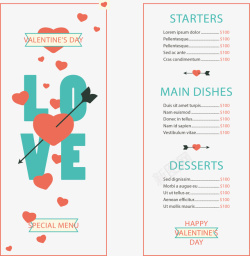 爱情菜单绿色爱情英文菜单模板矢量图高清图片