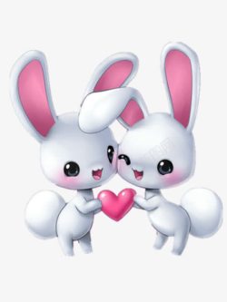 Q版粉色独角兽两只小兔子高清图片