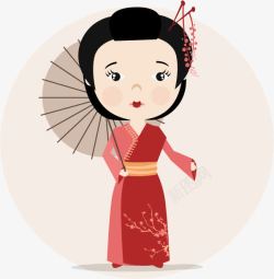 卡通撑伞的日本女子素材