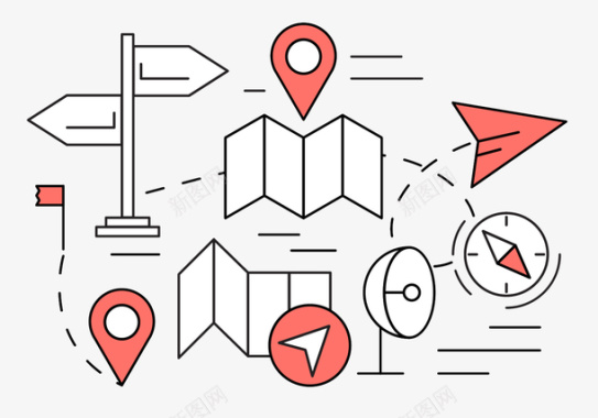 风格化红色简单导航图标矢量图图标