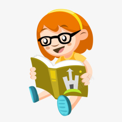 戴眼镜的女孩卡通看书的女孩人物矢量图高清图片