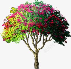 油画风格开花的乔木树木效果素材