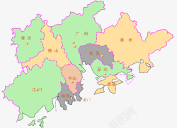 彩绘平面风格珠江三角洲地图装饰素材