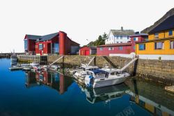 清新建筑欧洲挪威渔港素材