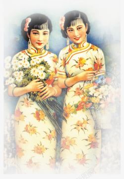 复古人物插图民国穿旗袍的女人素材