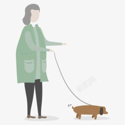 潮流女士大衣卡通城市人物遛狗的女士高清图片