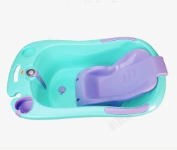新生儿浴盆蓝色婴儿可坐躺通用洗澡盆高清图片