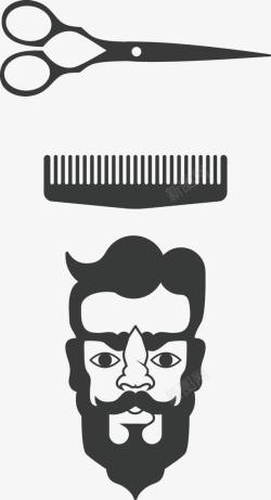 理发剪刀梳子和男人头素材