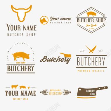 猪肉餐厅猪肉牛头标志图标图标