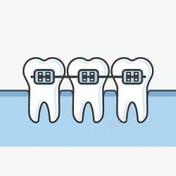卡通三颗牙齿带牙套插画素材