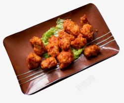 韩式料理金黄炸鸡盘子高清图片