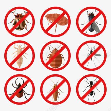 禁止蚊子杀害虫的红色标志图标图标