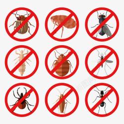 禁止蚊子昆虫杀害虫的红色标志图标高清图片