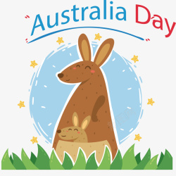 手绘袋鼠母子澳大利亚海报矢量图素材