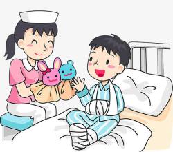 用娃娃转移病人注意力的护士素材