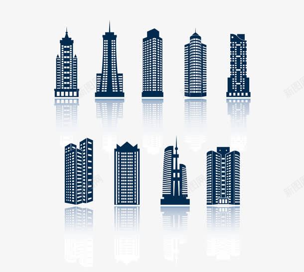 城市大楼规划png免抠素材_88icon https://88icon.com 倒影 剪影 城市大楼 城市规划 城市规划图 蓝色 高楼