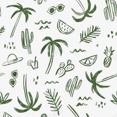 椰子树绿色度假物品图标合集图标