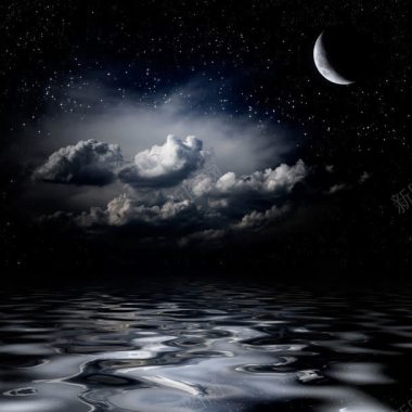 水面上的云朵与月亮背景