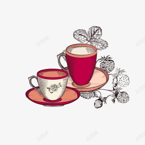 古典风格英式红茶png免抠素材_88icon https://88icon.com 下午茶 古典 复古 红色 红茶 红茶文化 英式 英式红茶 茶杯 茶碟
